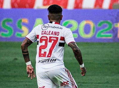 Antonio Galeano con la camiseta número 27 del Sao Paulo de Brasil, donde jugó desde 2020 hasta 2021.