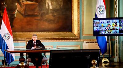 El presidente Mario Abdo Benítez conversó ayer por video conferencia con los mandatarios de  España, países de América Latina y el Caribe. Fue en Palacio de López.