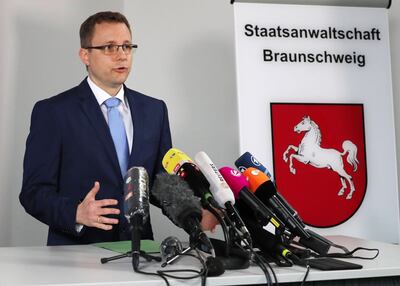 Un vocero de la fiscalía de Braunschweig, Hans Christian Wolters, hace declaraciones acerca del caso de Madeleine 'Maddie' McCann, desparecida en el 2007. Investigan a un sospechoso alemán.