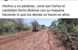Apertura de camino que presuntamente se hizo con máquinas viales del MOPC dentro de una propiedad privada.