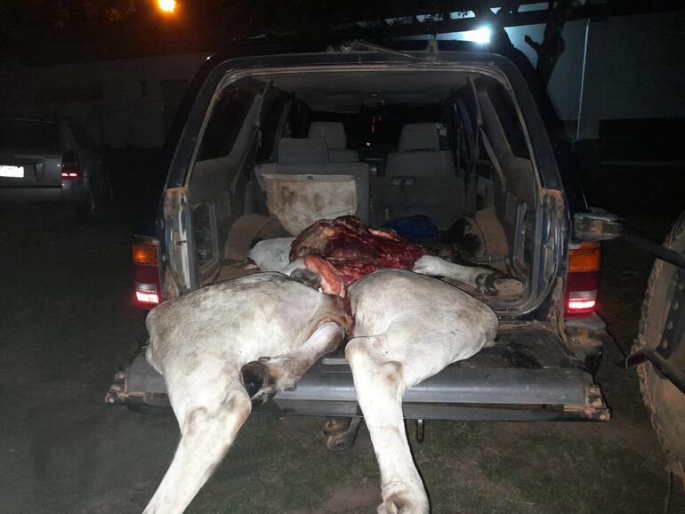 Restos del animal robado fueron hallados en un camión donde iban los cuatro presuntos cuatreros.