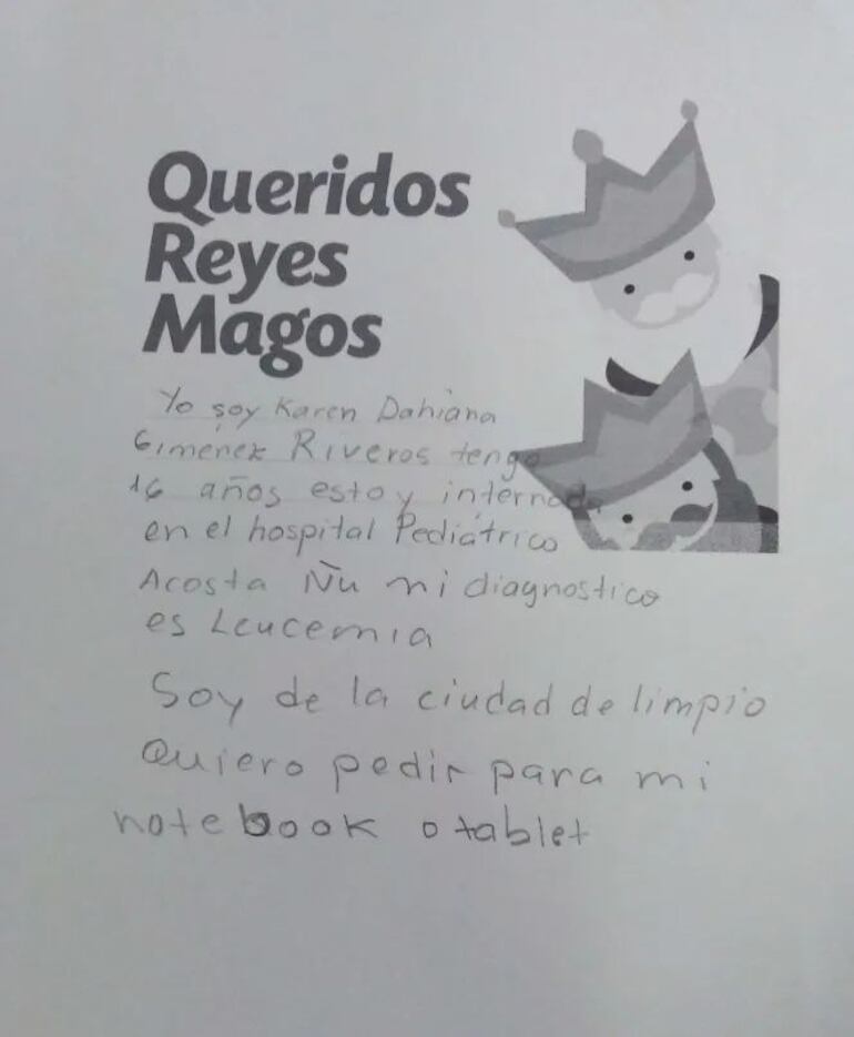 karen pidió en su carta una notebook o una Tablet.