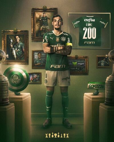 Producción fotográfica del Palmeiras para anunciar la prolongación del vínculo de Gustavo Gómez.