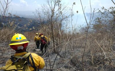 Bomberos luchan contra los incendios forestales en Guatemala.