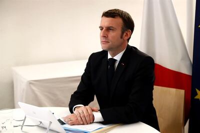 El presidente francés, Emmanuel Macron el pasado día 30 durante una videoconferencia.