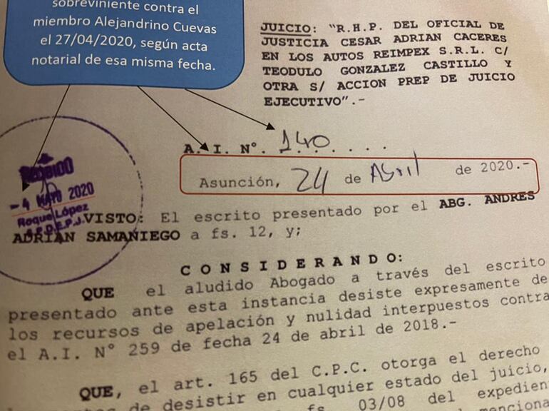El AI N° 140, que es posterior al AI 138 fue fechado el 24 de abril. Es decir, fue firmado antes que el que le precede.