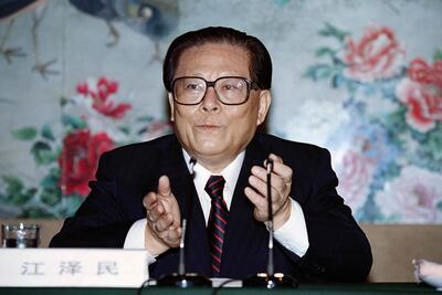 Jiang Zemin durante una conferencia de prensa en Pekín, en septiembre de 1994.