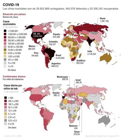 Mapa de casos a nivel mundial.