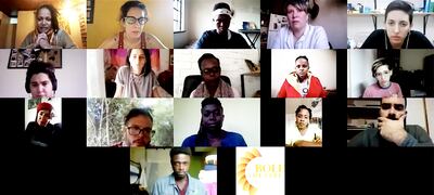 Imagen de una de las reuniones virtuales entre artistas paraguayos y kenianos, durante el taller impartido por la actriz Paola Irún.