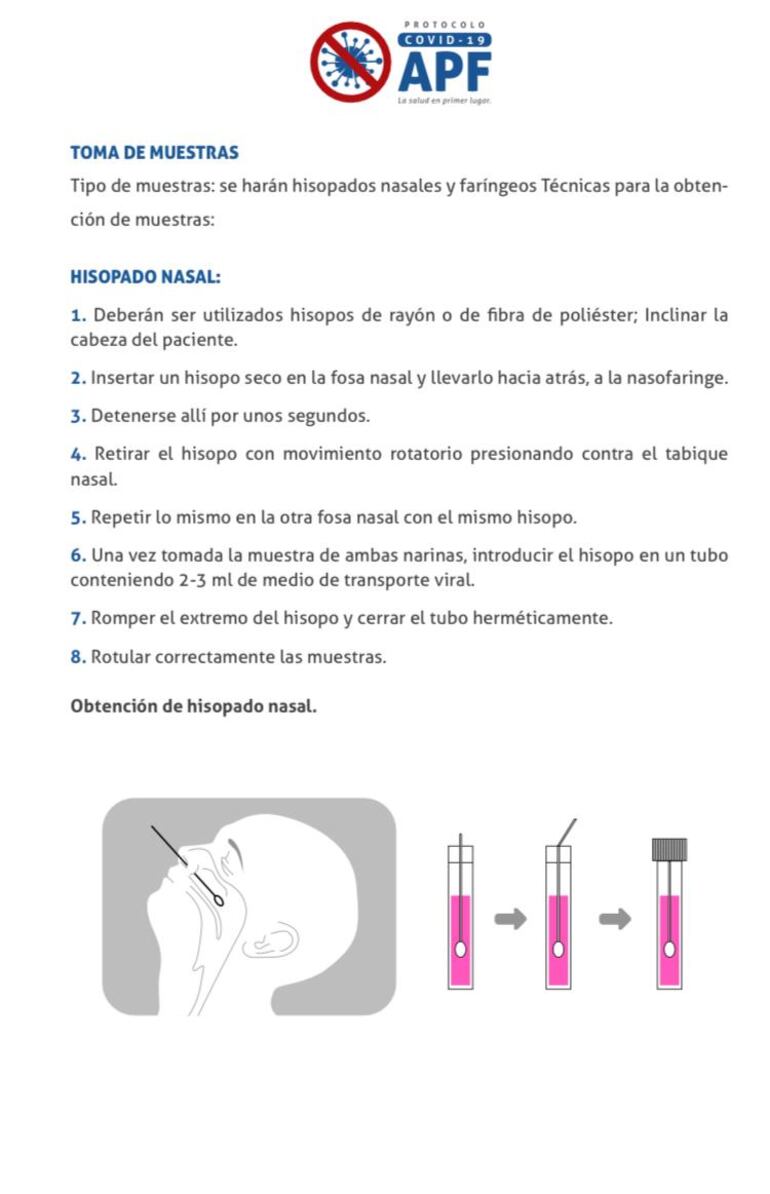 El departamento médico de la APF informó el mecanismo del test de covid-19.