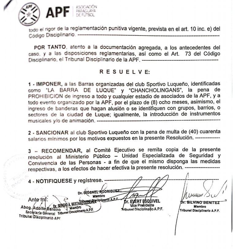 Resolución de la APF