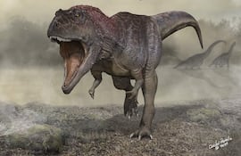 Representación artística del Meraxes gigas, una nueva especie de dinosaurio con brazos diminutos y unas cuatro toneladas de peso hallado en la Patagonia argentina.