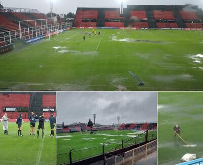 Composición gráfica en la que se puede apreciar el campo de juego del Bartolomé Grella del Patronato totalmente anegado.