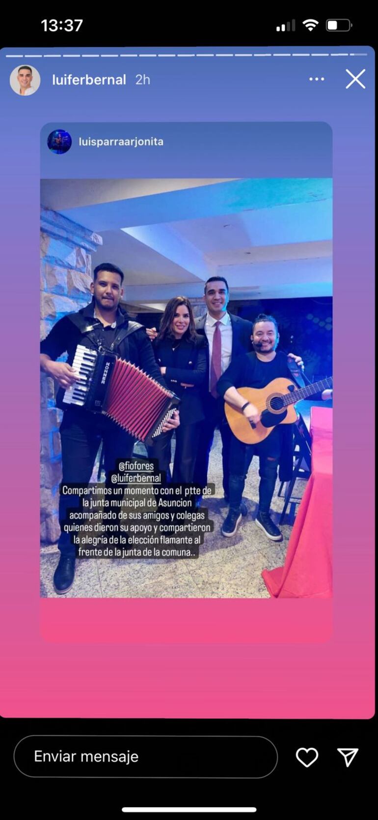 La edil Fiorella Forestieri (PLRA), apoyó al cartista Luis Bernal, candidato de Nenecho. La misma llegó hace poco de un viaje a Miami con el intendente Rodríguez. 