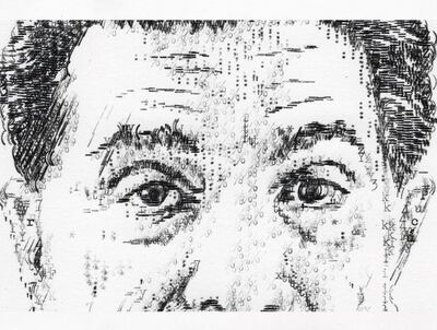 Retrato de Augusto Roa Bastos hecho por la artista Keira Rathbone, quien utilizó una máquina de escribir como pincel.