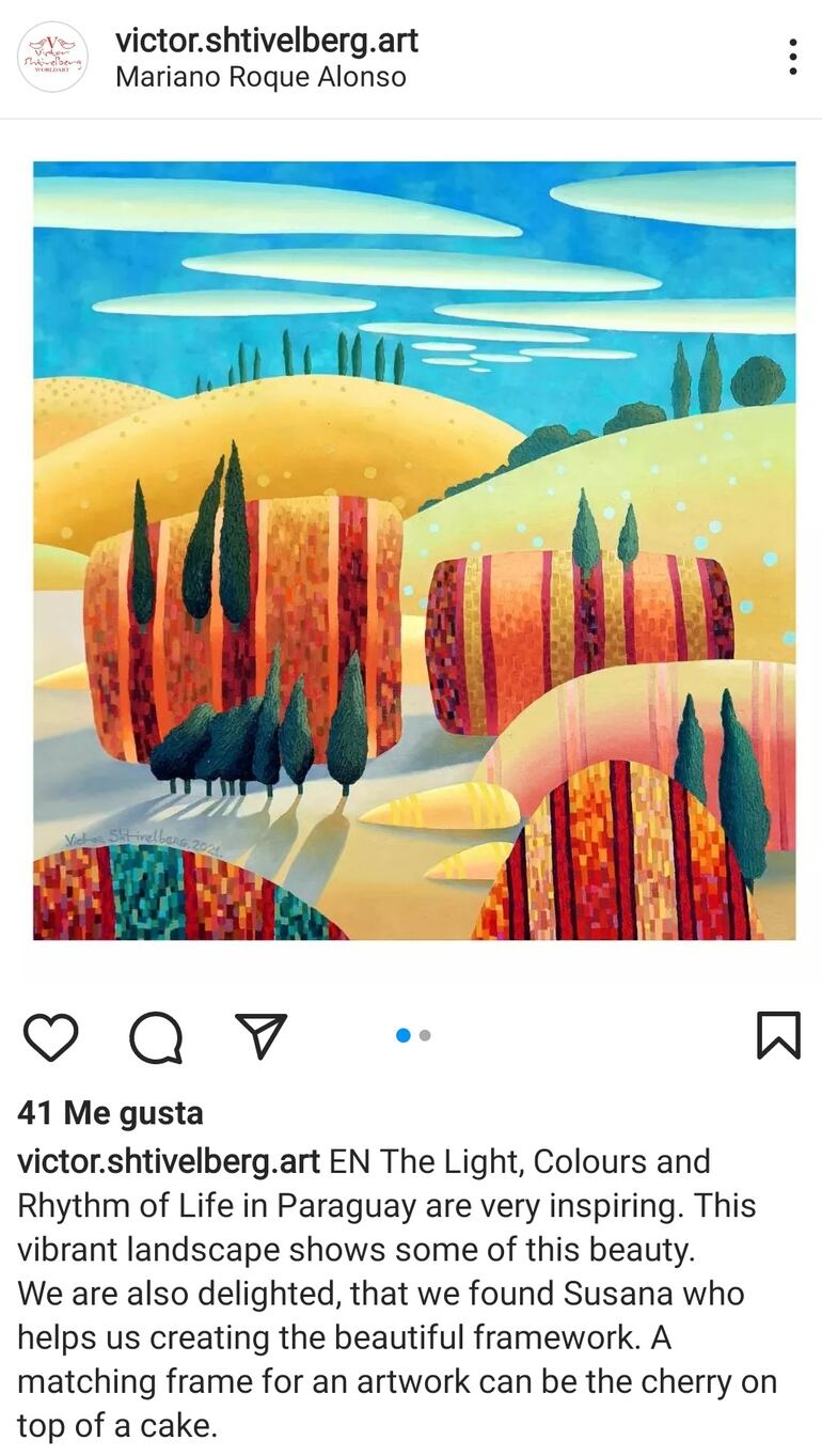 En su cuenta de Instagram, el artista destacó el aporte de los paisajes de Paraguay a sus obras.