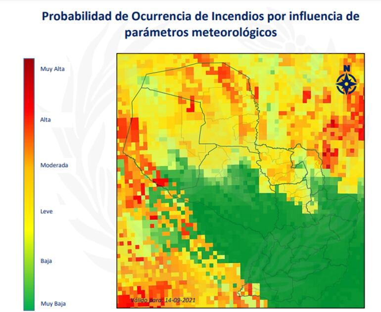 Casi toda la región oriental sin probabilidades de incendios por influencia de parámetros meteorológicos.