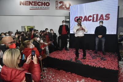 Oscar Rodríguez durante su discurso oficial tras el triunfo en las primarias partidarias de la ANR.