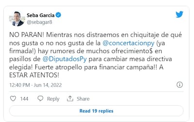 Posteo del diputado Sebastián García.