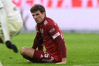 Thomas Müller con gesto de dolor por la derrota del Bayern Munich.