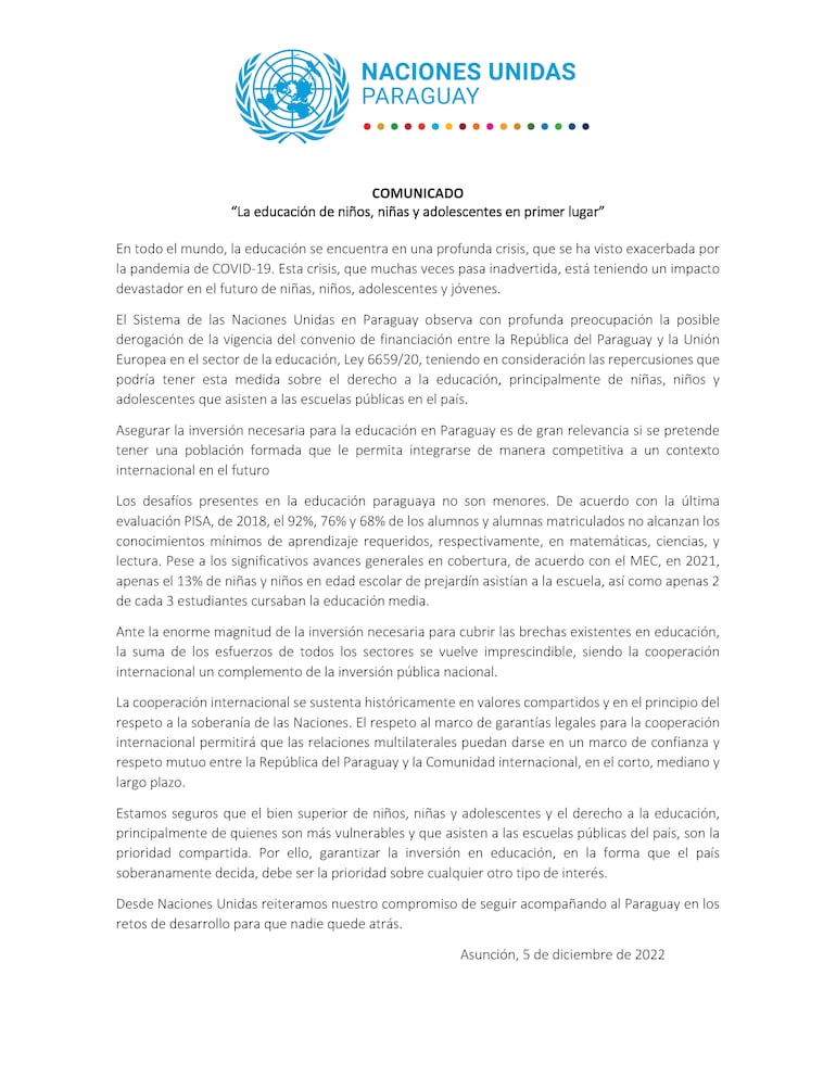 ONU, también “preocupada” por el intenciones de derogar acuerdo con la UE para apoyo escolar