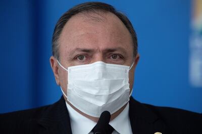 En la imagen un registro del ministro de Salud de Brasil, Eduardo Pazuello, en Brasilia (Brasil).