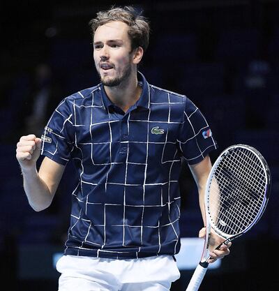 Medvédev celebra tras embolsarse el segundo set del duelo
de ayer ante Nadal, a quien terminaría despachando. EFE