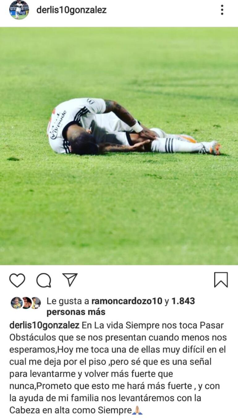 Lo que puso González en su cuenta de Instagram