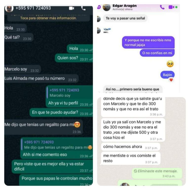 Los chats que incrimina a las autoridades municipales de Paraguarí en el supuesto hecho de "proxenetismo".