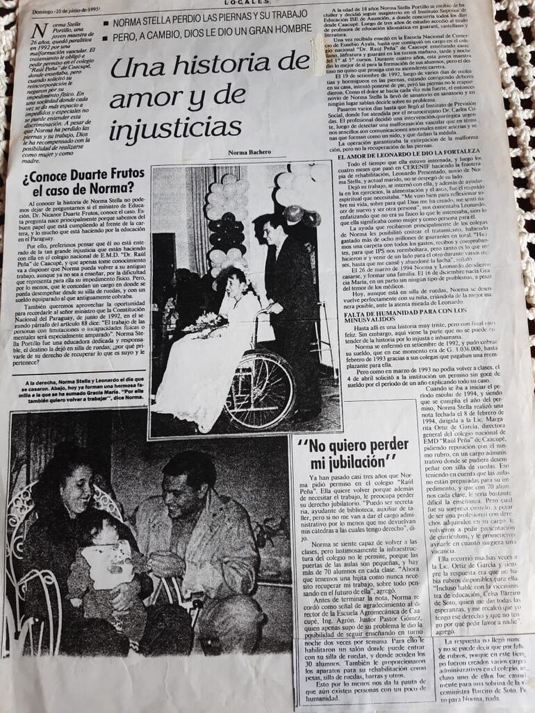 La docente ya fue noticia, en una publicación de ABC color en una edición de 1995, tres años después de que le detectaran malformación vascular.