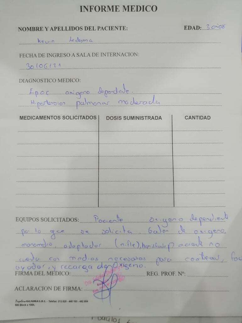 El informe médico del infante que necesita recargar su pequeño balón o tener uno grande que le permita respirar.
