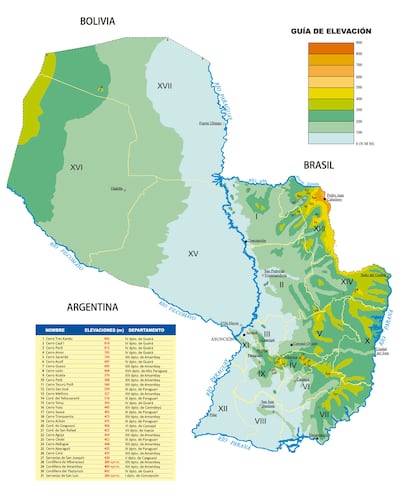 Mapa orográfico del Paraguay