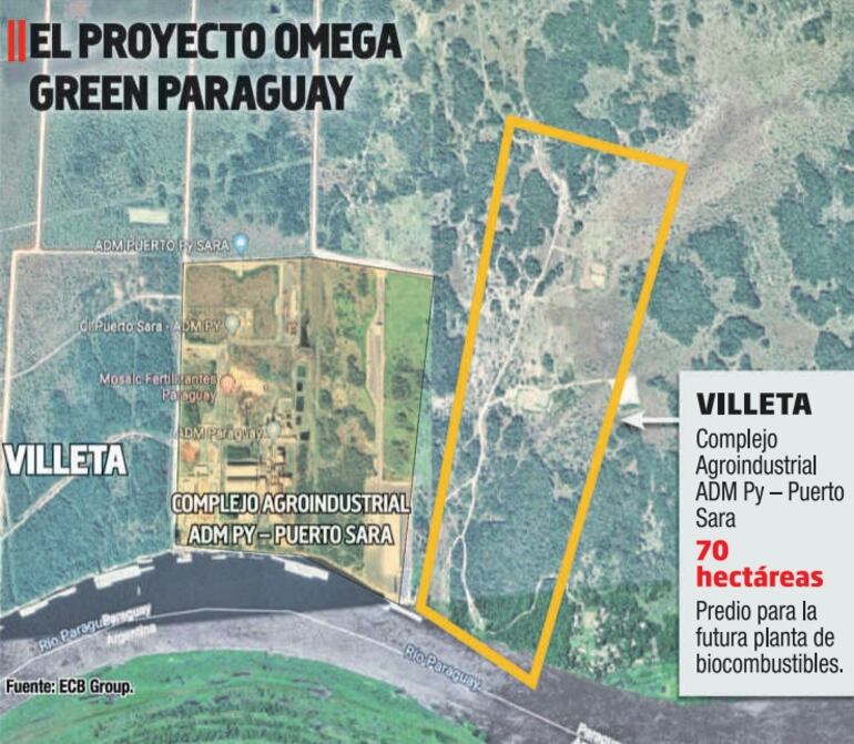 Ubicación del terreno adquirido por la empresa para la construcción de la fábrica de biocombustibles.