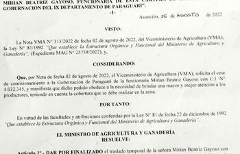 Resolución por la cual se pide el cese del comisionamiento de Mirian Gayoso.