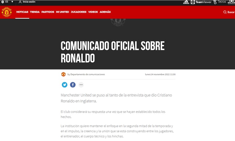 Respuesta del Manchester United a CR7.