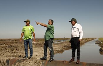 Los senadores Sixto Pereira y Pedro Santa Cruz visitaron el arrozal la semana pasada en Villa Oliva, ante la denuncia de los pobladores del grave daño al medio ambiente.
