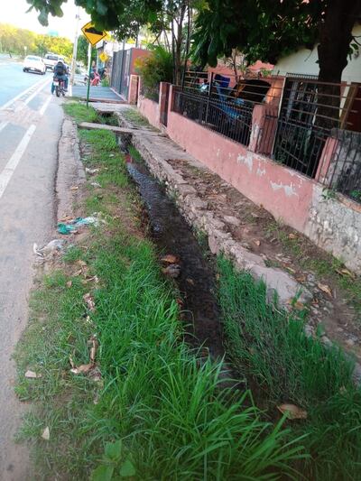 Agua estancada en la canaleta.