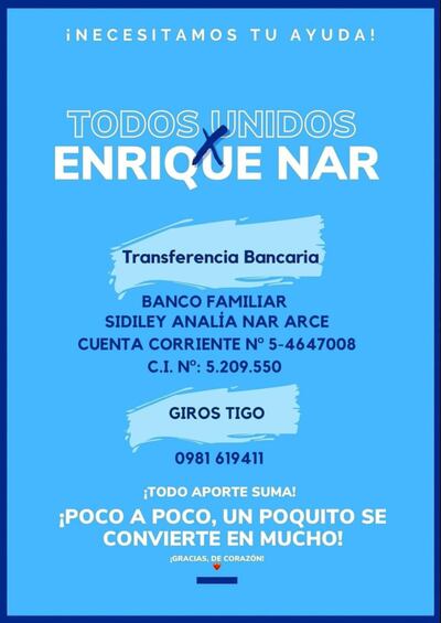 Enrique Nar necesita la ayuda de todos.