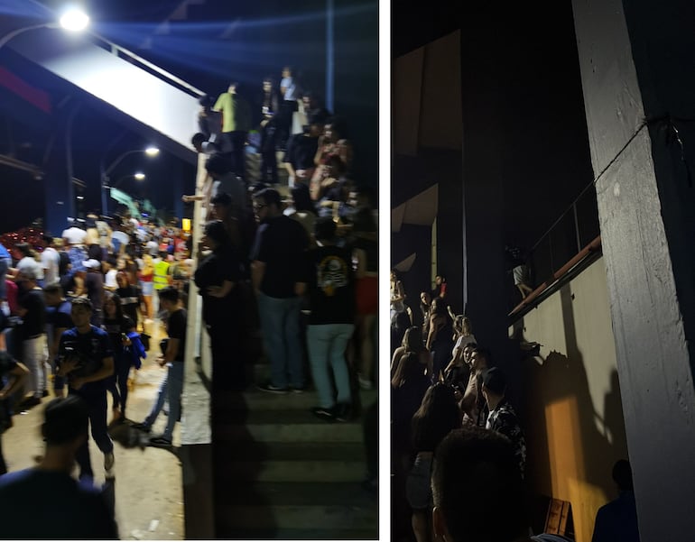 Dos imágenes compartidas por Vázquez. A la izquierda, la gente amontonada y a la derecha, una persona sobre la muralla.