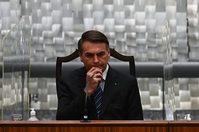 El presidente de Brasil, Jair Bolsonaro, el martes pasado en la ceremonia de posesión de Messod Azulay y Paulo Sergio Domingues como nuevos jueces del Tribunal Superior de Justicia (STJ), en Brasilia (Brasil).