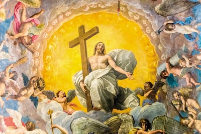 Cristo resucitado con el lábaro de la resurrección –estandarte que utilizaban los emperadores romanos en señal de victoria-, siglo XVIII. Colección privada de Nicolás Latourrette Bo.
