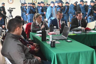 Los fiscales Alicia Sapriza, Alejandro Pereira y Giovanni Grisetti, en la presentación de los alegatos finales del MP.
