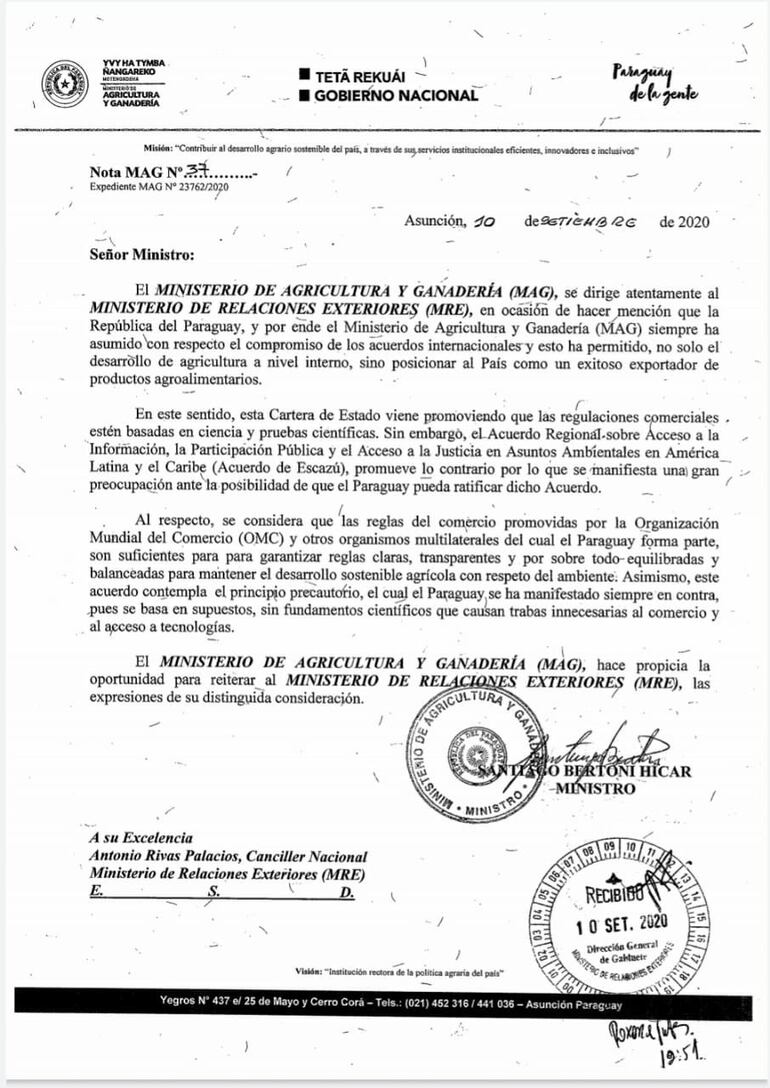 Nota de rechazo del MAG sobre el Acuerdo Escazú