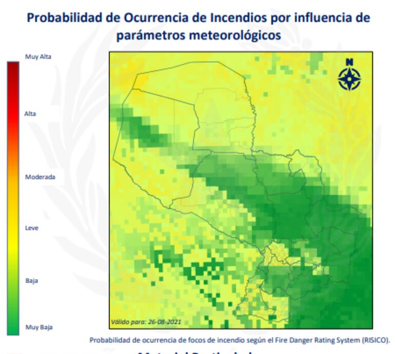 La probabilidad de incendios es baja e incluso muy baja en gran parte del país.