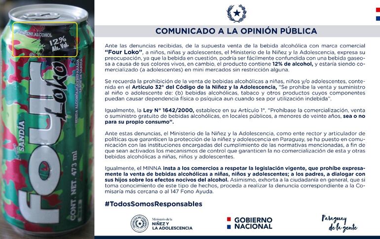 Comunicado del Ministerio de la Niñez y Adolescencia.