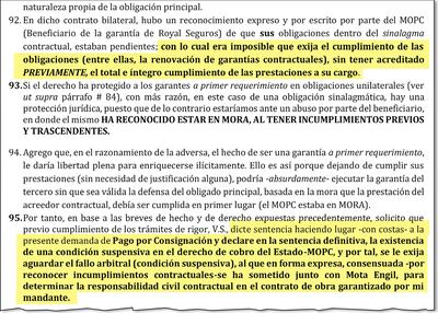 Royal insiste que el pago de la garantía debe estar condicionado a las resultas del arbitraje.