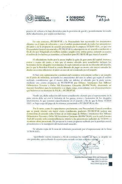 Uno de los documentos publicados por Denis Lichi, en el cual la Procuraduría recomienda la firma del acuerdo.