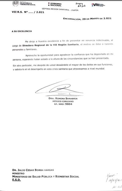 La renuncia publicada por la galena en sus redes sociales.