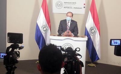 El nuevo director general interino de Itaipú, Manuel María Cáceres, ayer en conferencia de prensa.