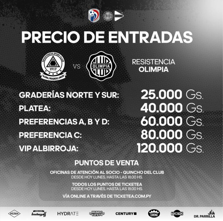 Los precios de las entradas de Resistencia-Olimpia.